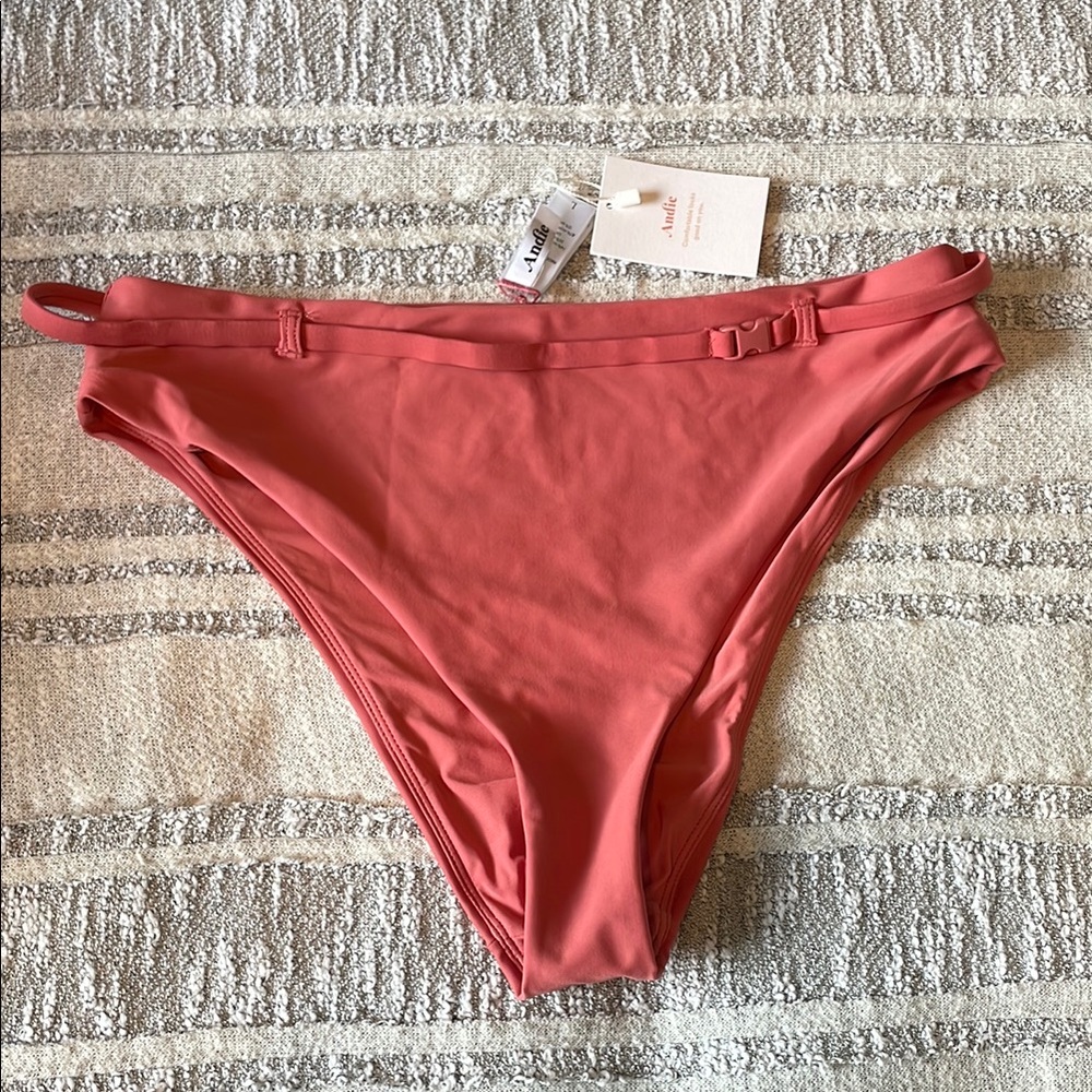 Andie Women's Belted Bikini Bottom in Coral